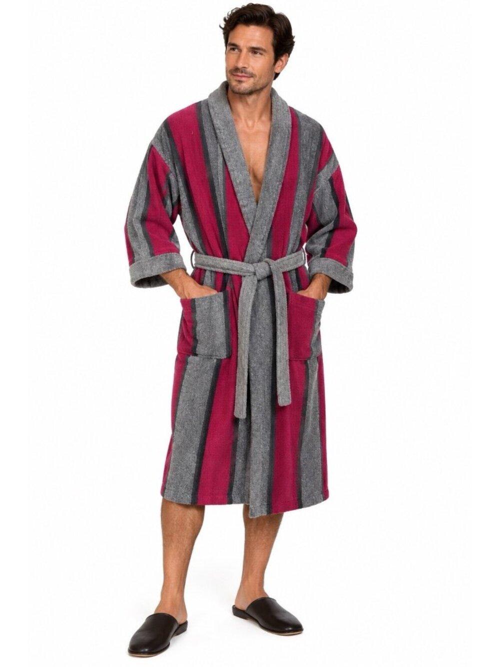 vintage CHRISTIAN DIOR MONSIEUR terry cloth bath robe L XL striped belted